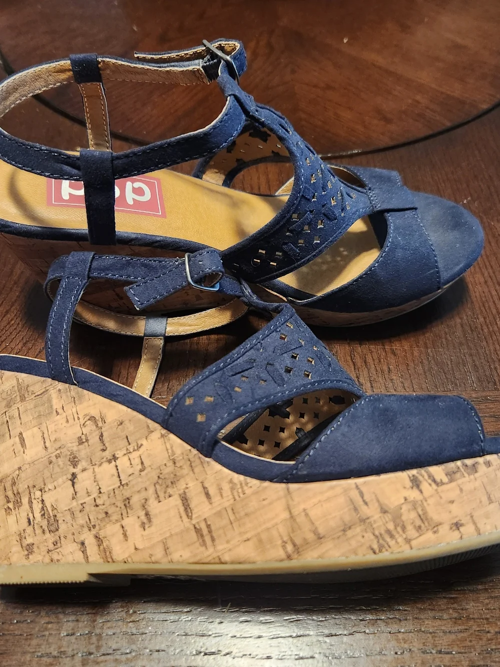 Women's Navy Espadrille T-Strap Sandals by